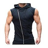 Modfine Mens Sleeveless Hoodie Asymmetrical Zip-up Sweatshirt Gym Vest Casual Tank Top