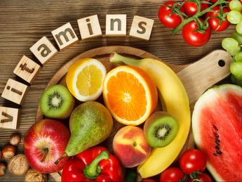 Fruit and Vitamins on wood